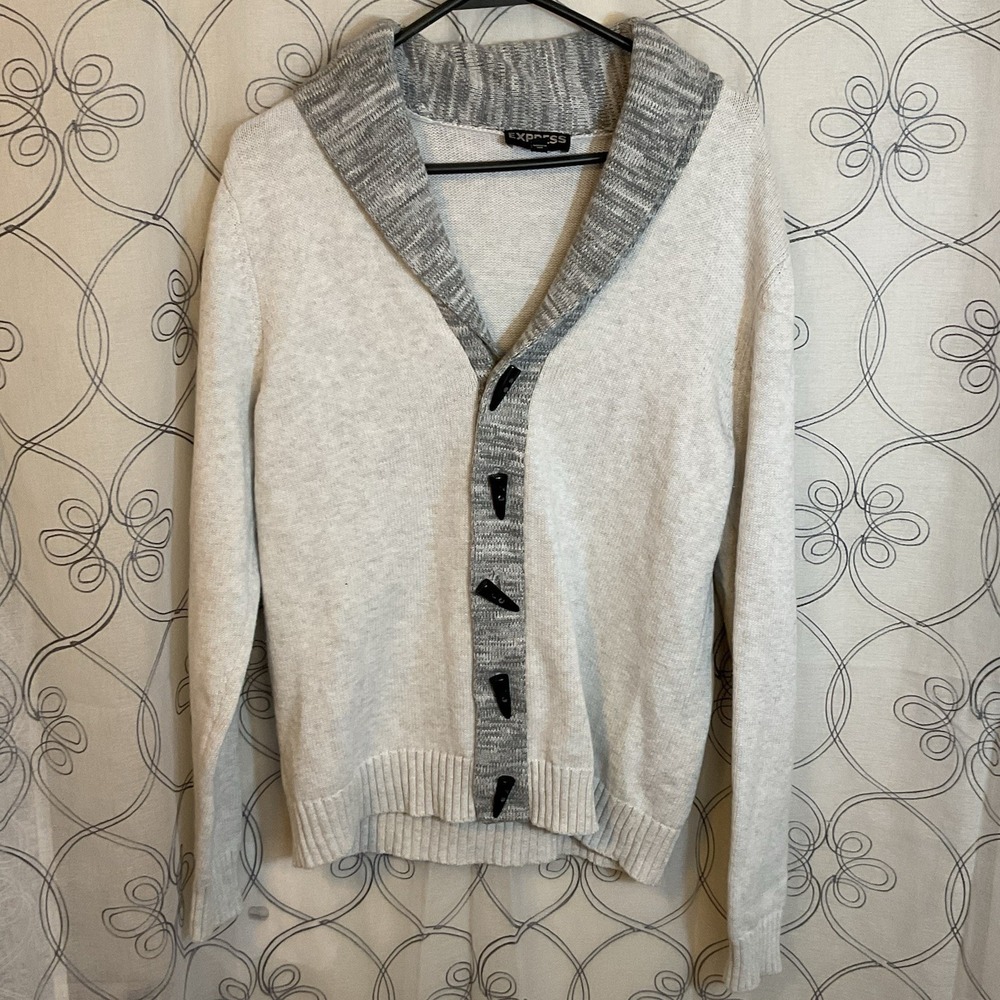 Men's Express Grey Cardigan Toggle‎ Sweater Long Sleeve Size Medium